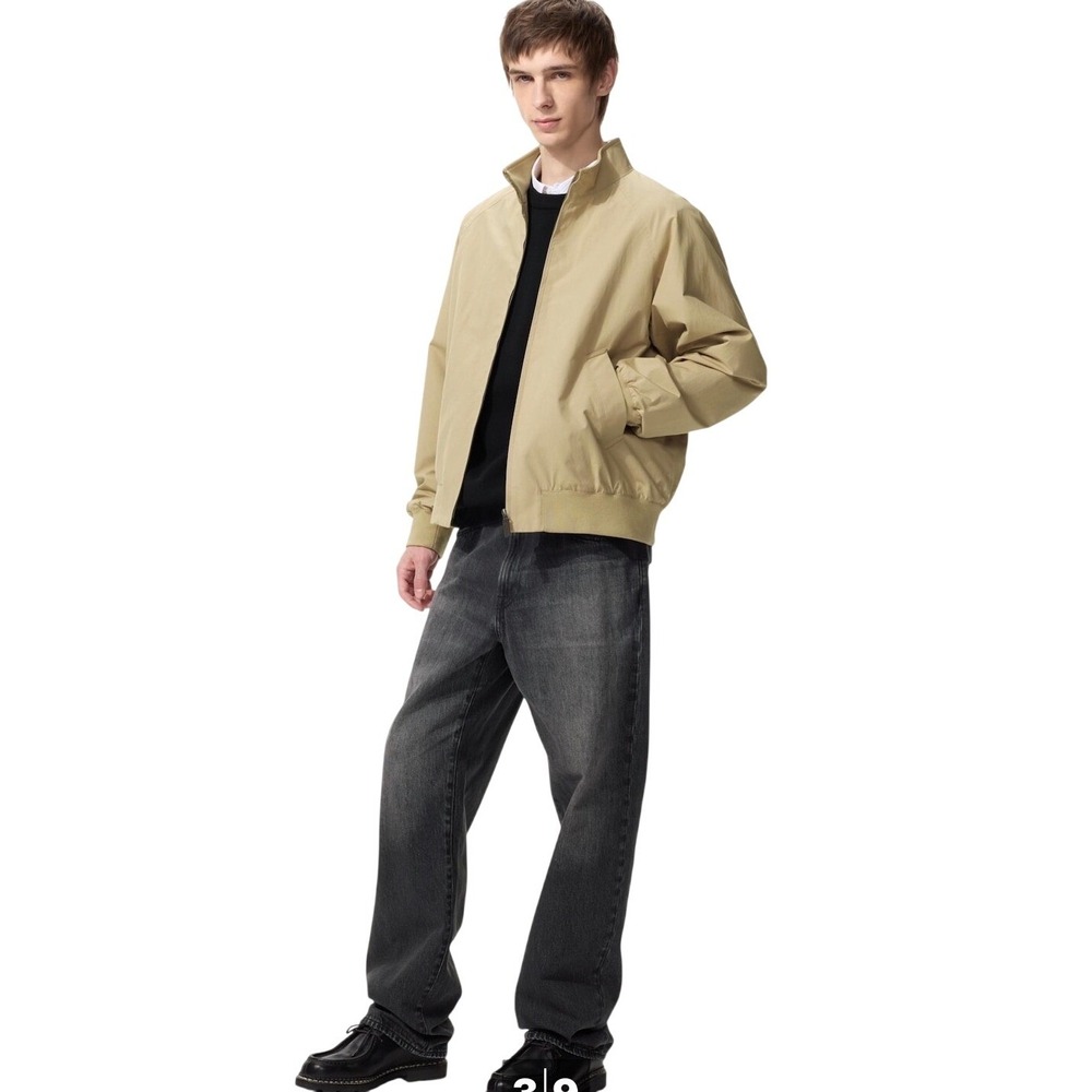 NWT Uniqlo Harrington Jacket Men XL Beige Water Repellent‎ Plaid Lined Bomber
